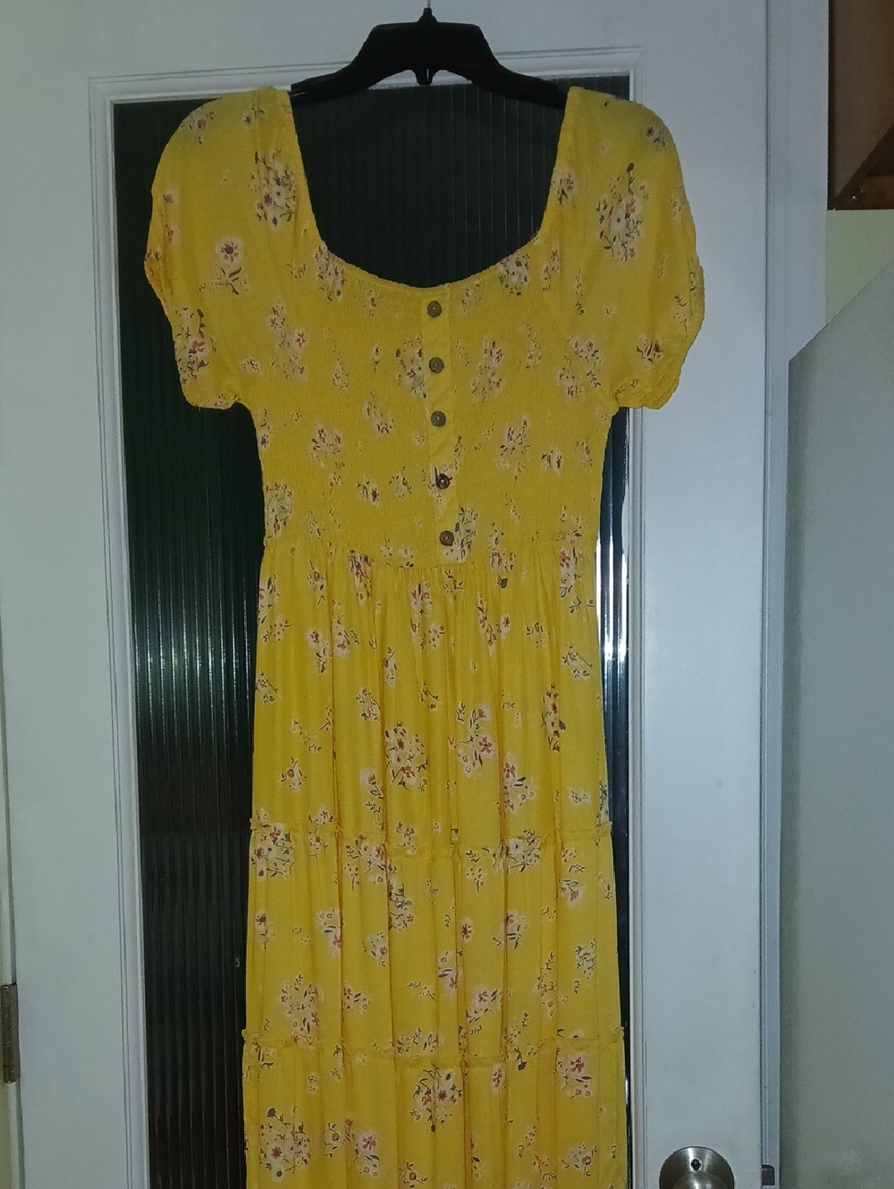 Yellow Floral Button-Front Maxi Dress